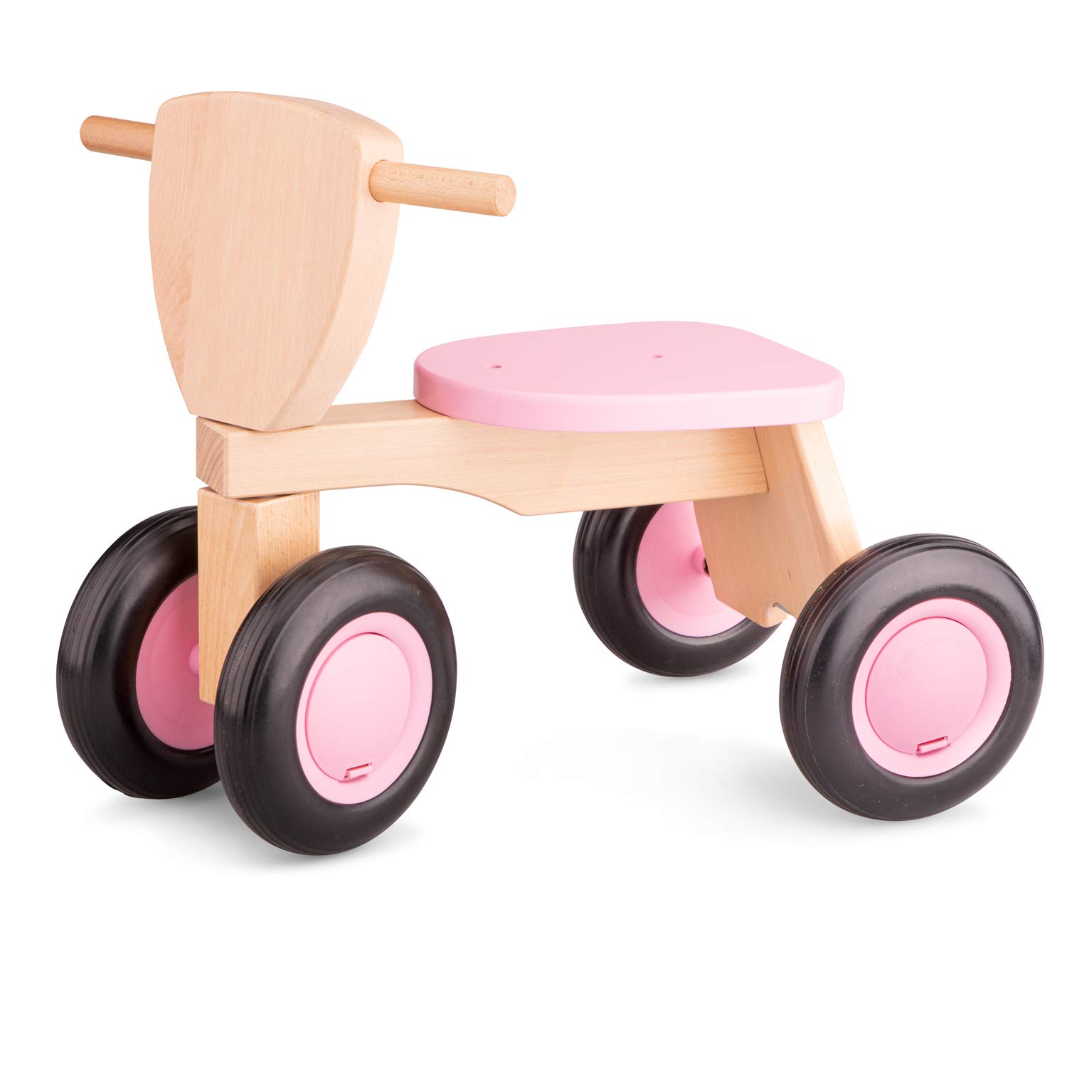 New Classic Toys 11422 Baby Wooden 1 2 Ride On Trike Toy, Toddlers First Tricycle for One Year Old, Children Scooter for Age 12 Months with 3 Wheels Pink Color