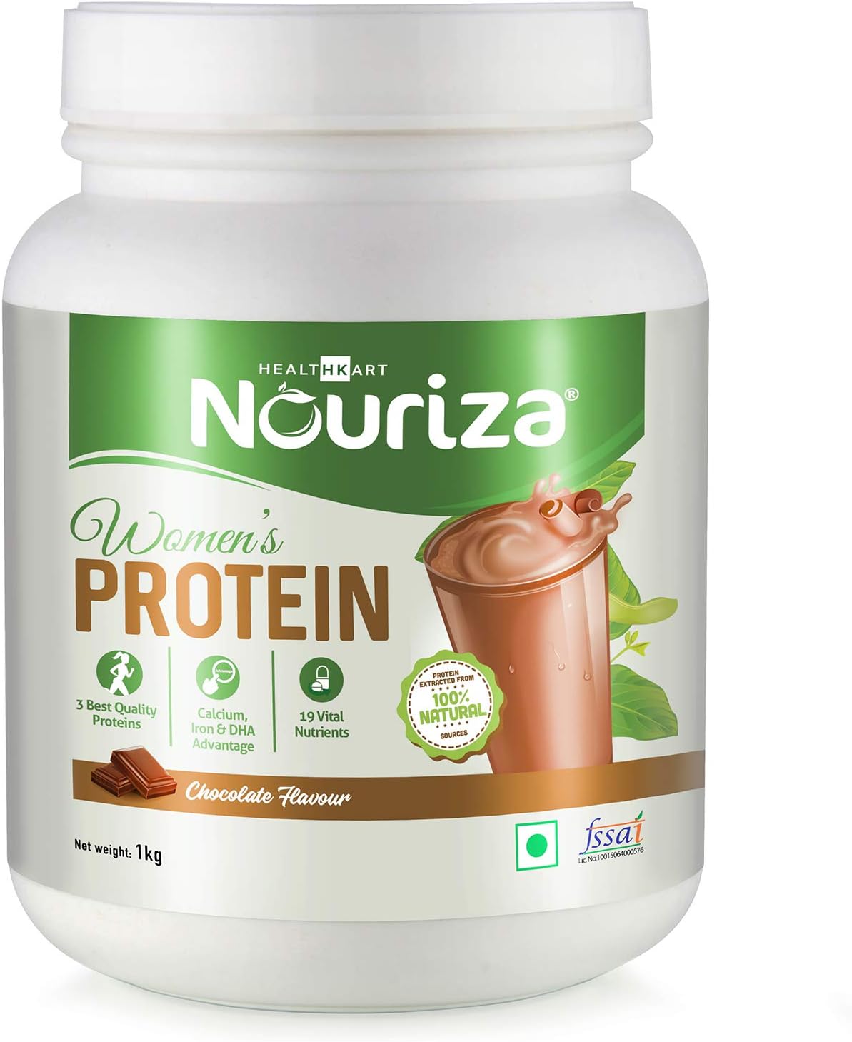 Nouriza Women's Protein with Calcium, Iron & DHA, Chocolate, 1 Kg