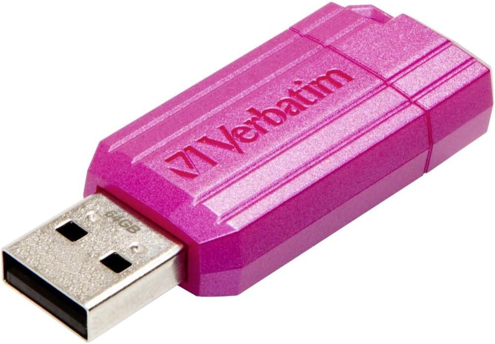 Verbatim PinStripe 64GB USB 2.0 Flash Drive Hot Pink Sliding Connector Laptop TV