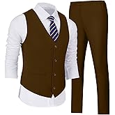 Wehilion Men's Suits 2 Pieces, Vest Pants Set for Men, V-Neck Slim Fit Casual Suit Waistcoat