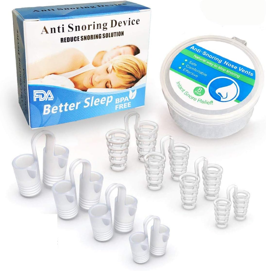 8PCS Anti Snoring Devices, Anti Snoring Solution, Snore Mute Nose Sleep Vents by MERCHR, Nasal Dilator for Breathing