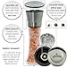 Stylish Salt & Pepper Shaker, Grinder/Mill Set of 2 with clean Tall Glass Body and Brushed Stainless Steel Top, Comes in Fancy Gift Box w/ Magnetic Closure, Includes BONUS Long Handle Cleaning Brush