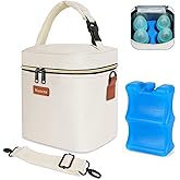 Mancro Breastmilk Cooler Bag for Travel, Fits 4 Baby Bottles Up to 9 Ounce, Baby Bottle bag with Ice Pack, Insulation Breast Milk Cooler Travel, Cream