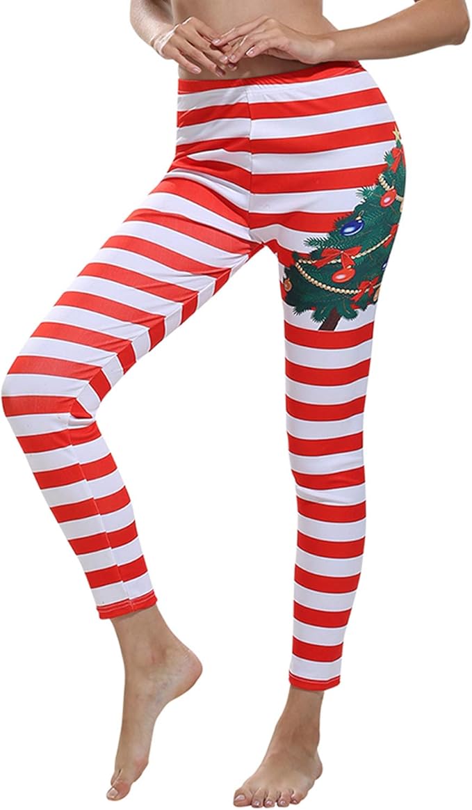 Womens Christma 3D Print Yoga Pants Skinny Workout Gym Leggings Power Flex Running Tights