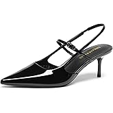 DREAM PAIRS Mary Jane Kitten Heels for Women Slingback Pumps - Comfortable Pointed Closed Toe Low Heel Dress Shoes 2.36 Inch for Office Work Party Wedding Church