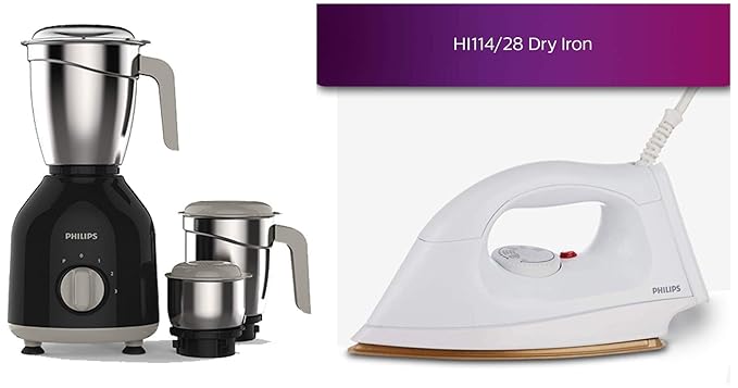 Philips HL7756/00 750-Watt Mixer Grinder + Philips HI114 1000-Watt Golden American Heritage Soleplate Dry Iron