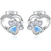 Valentines Day Gifts for Her Paw Print Earrings 18K White Gold Plated 925 Sterling Silver Dog Cat Pet Print Studs Earrings Birthday Jewelry Gifts for Women Mother Wife Girlfriend