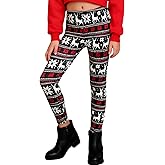 Girls Christmas Leggings Printed Pants Full Ankle Length Medium Thick Tights for Xmas Eve 5-12T