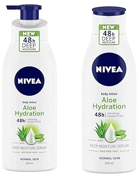 NIVEA Aloe Hydration Body Lotion, 400ml, with deep moisture serum and aloe vera for normal skin & Aloe Hydration Body Lotion, 200ml, with deep moisture serum and aloe vera for normal skin Combo