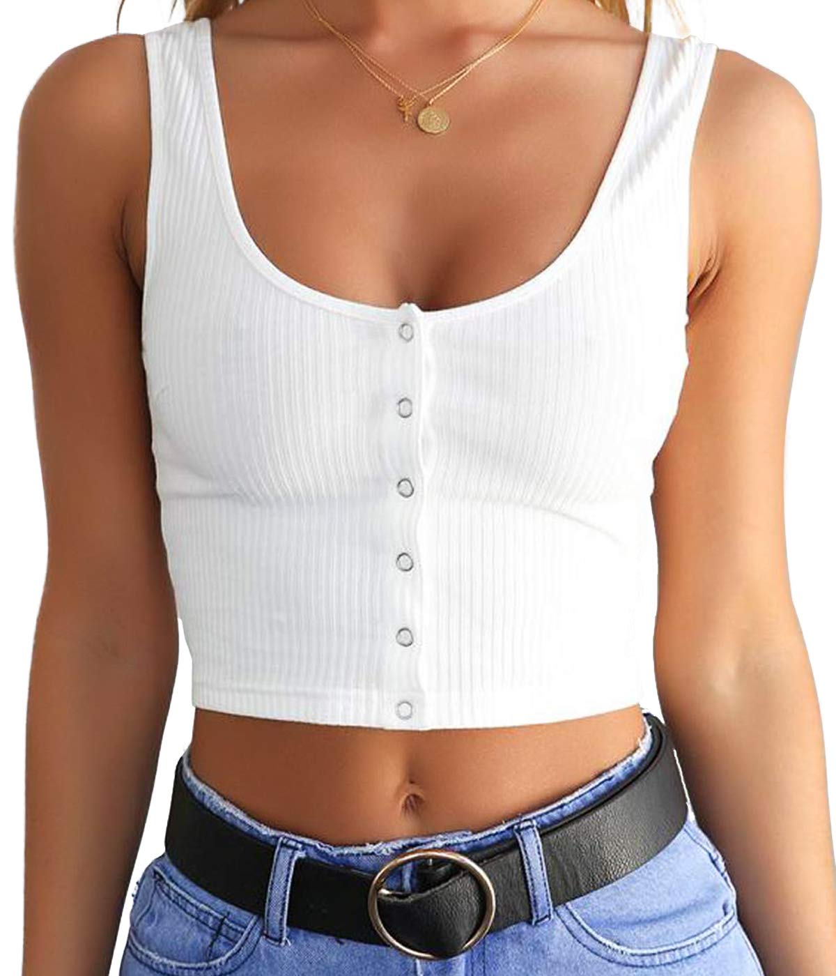 Snailify Women's Crop Top Tank Vest Cami - Button Front Sexy Casual Basic Sleeveless Summer Blouse