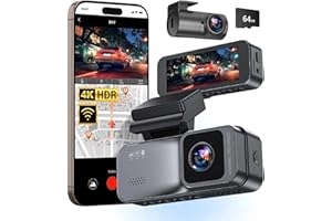 Dashcam Pro 4K Wireless Car Dashcam Front Rear, 5.8GHZ WiFi, GPS, Free 64GB Card, Dash Cam with Parking Monitor, 170° Wide An