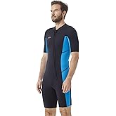 Hevto Wetsuits Men 3/2mm Neoprene Front Zip Shorty Full Wet Suit in Cold Water for Swimming Surfing Diving Keep Warm