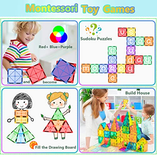 Universal Kids Magnetic Tiles Compatiable with All Brand's Magnetic Building Blocks, Magnet Montessori Toys for 3 4 5 6 7 8 Year Old Boys Girls Toddlers Learning Educational Sensory STEM Toys Gifts