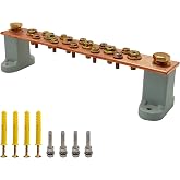 Copper Grounding Bar Kit, 7.8" Copper Bus Bar Ground Bus Bar with 16 Terminal Positions and UL Material BusBar Insulator T Posts