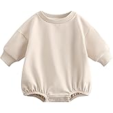 Bafeicao Baby Boy Girl Sweatshirt Romper Organic Cotton Solid Color Long Sleeve Bubble Romper Oversized Warm Fall Winter