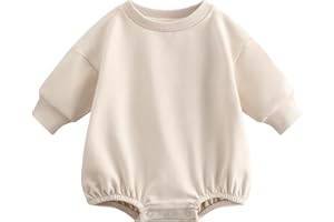 Bafeicao Baby Boy Girl Sweatshirt Romper Organic Cotton Solid Color Long Sleeve Bubble Romper Oversized Warm Fall Winter