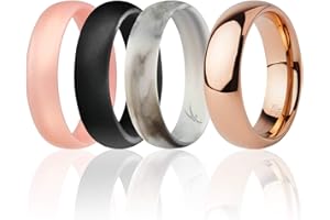 ROQ Silicone Rubber Wedding Ring for Women, Rubber Silicone Wedding Band, Bridal Jewelry Set, Anniversary Rings, Promise Ring, Full Cycle Tungsten & Silicone Set, 6mm Wide 2mm Thick, 4 Pack, Multi Sizes