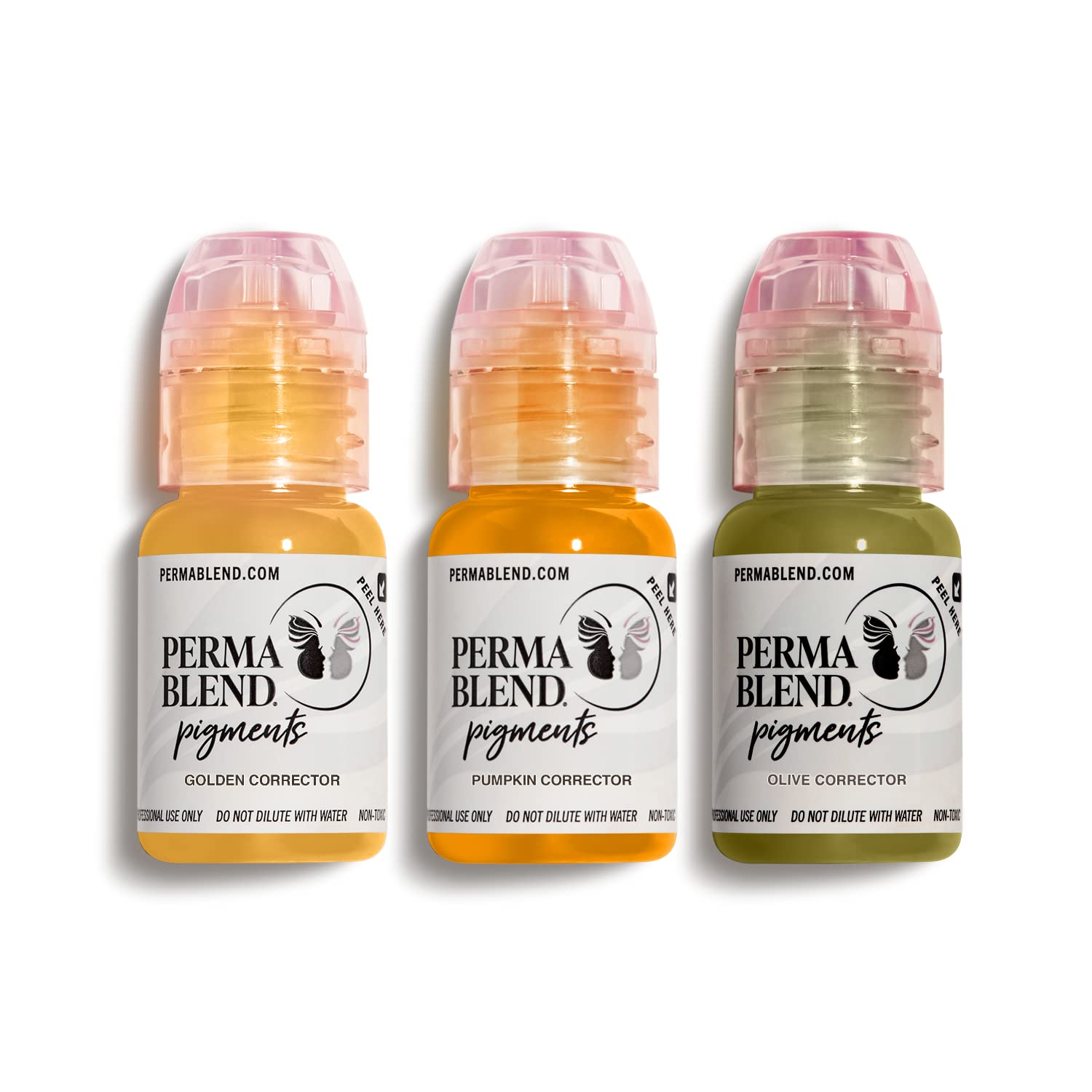 Perma Blend Corrector Mini Set - Tattoo Ink Kit for Microblading & PMU Color Correction - Includes Olive, Pumpkin, and Golden Pigments with Titanium Dioxide - Vegan & Cruelty-Free