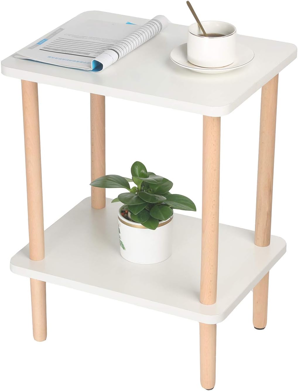tall end table with shelves on Amazon Com Exilot 2 Tier Side Table Tall End Table With Storage Rack Wooden Nightstand Bedside Table For Living Room Bedroom Office No Tool Assembly White Kitchen Dining