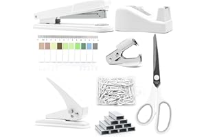 sportsvoutdoors White Desk Accessories, White Office Supplies,Large Stapler and Tape Dispenser Set, White Desk Accessory Kit, Gift for Students, Women, Coworkers, Boss Lady, Office Clerks