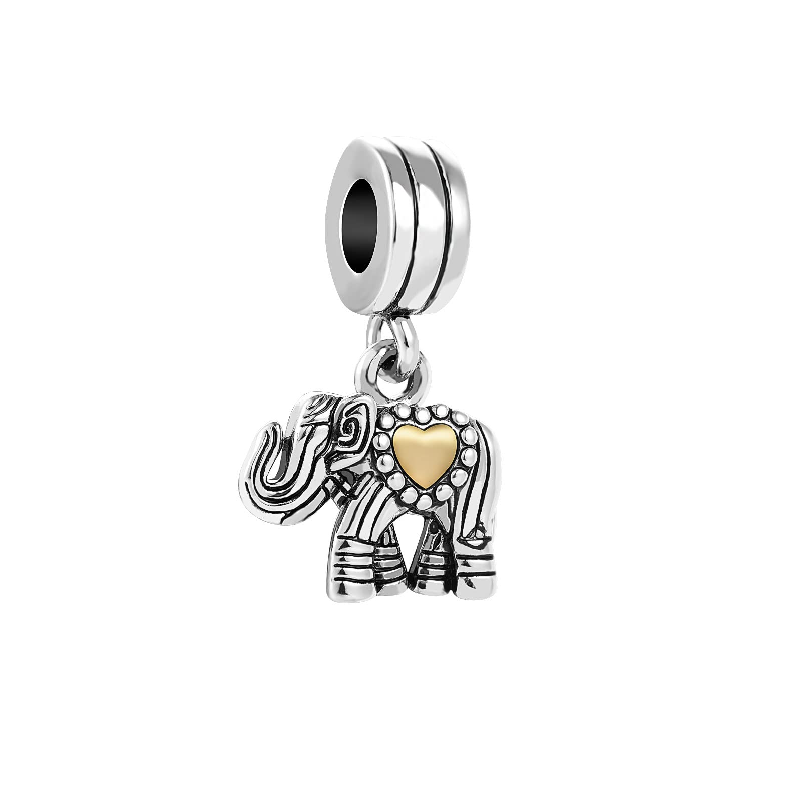 KunBead Jewelry Elephant Love Heart Bead Charms Compatible with Pandora Bracelets