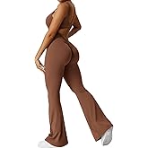 YEOREO Women Workout Scrunch Flare Jumpsuits Sexy Backless Butt Lift Gym Yoga Jumpsuits