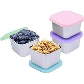 VKVXCLON 4 Pack Stainless Steel Snack Containers, 6oz Snack Box with Silicone Lids,Stackable Portable Small Food Storage Container for Picnic,Travel,School,Office,and Daycare