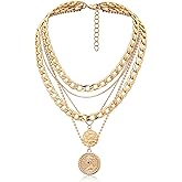bike8 Layered Gold Pirate Necklace for Women Vintage Coin Pendant Necklaces Chunky Chain Pirate Necklace Gold Statement Jewelry