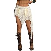GORGLITTER Women's Floral Lace Asymmetrical Mini Skirt Cute Ruffle Y2k Gothic Sheer Coquette Fairy Short Skirts