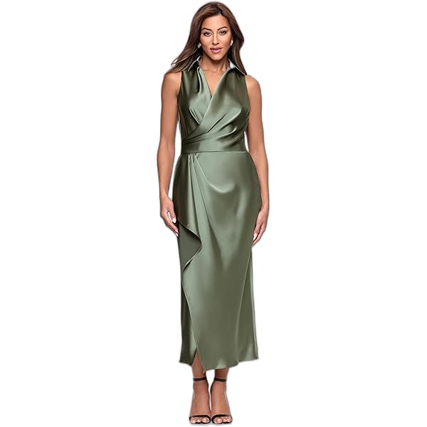 Xscape Women's Midi Satin Collared Top Dress, Olive, 4 at Amazon Women's  Clothing store