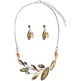 Fenni Jewelry Vintage Statement Jewelry Set Leaf Floral Bohemian Boho Statement Necklace Earring Set Crystal Fashion Costume Jewelry