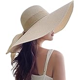 Beach Hats for Women - Beach Hat Womens UPF 50+, Packable Sun Hat Women Roll Up, Wide Brim Straw Hat for Women