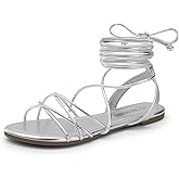 DREAM PAIRS Lace-up Gladiator Sandals Strappy Dressy Summer Flat Sandals for Women,Size 7.5,Silver,SDFS2408W