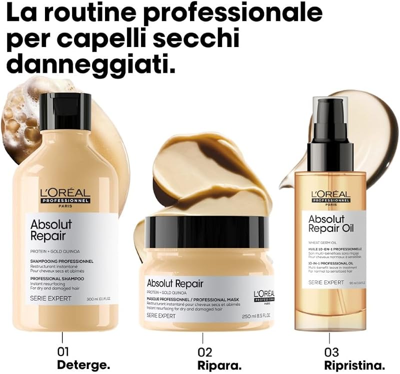 Shampoo professionale per capelli secchi e danneggiati Absolut Repair Serie Expert, Formula ristrutturante, 300 ml