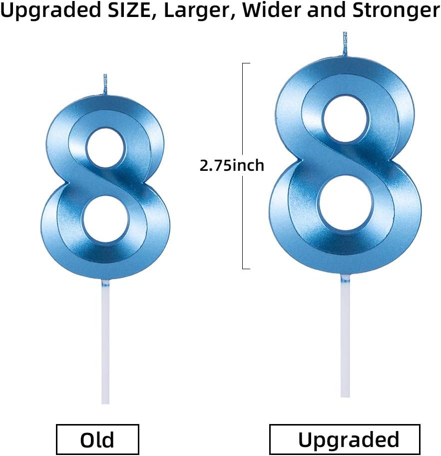 Birthday Candles Extended Big Number Candle Multicolor 3D Design Cake Topper Decoration for Any Celebration(8 Candle Blue): Home Improvement