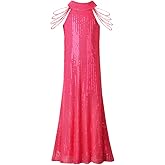 WELAKEN Girls Sequin Dress for Kids Sparkly Halter Neck Sleeveless Casual Party Wedding Twirl Dresses