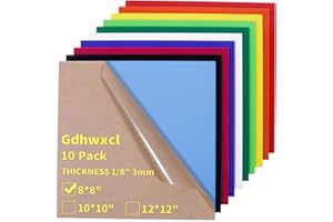 Gdhwxcl 1/8 Thick 8 x 8 inch Acrylic Sheets, 10 Pack Plexiglass Sheets for Creative DIY Projects Laser Cutting Engraving UV Printed Signs Crafts Badges - Multicolor