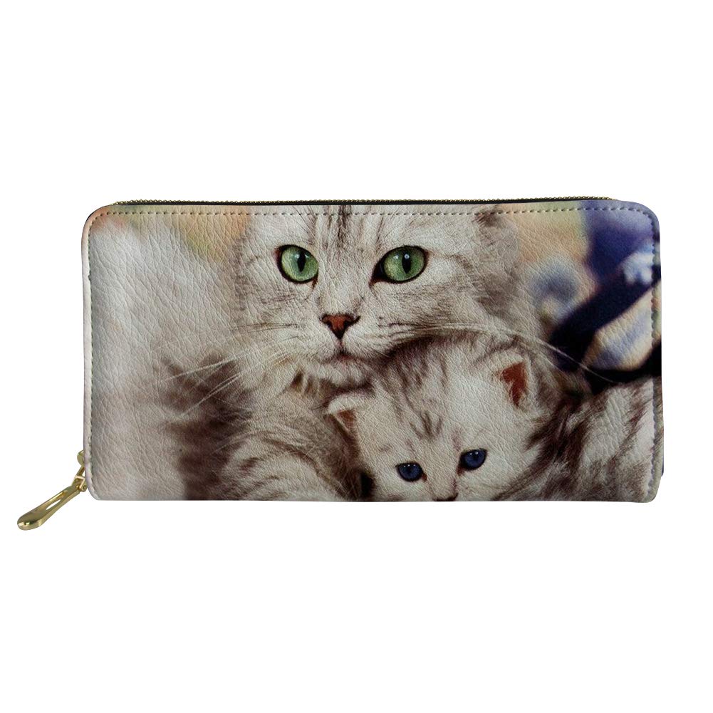 Showudesigns Multi-Card Holder Women's PU Leather Purse Business Long Wallet Cat Print