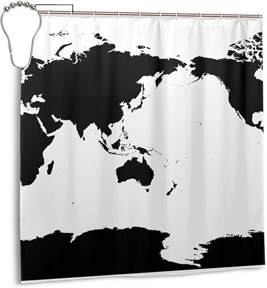 Amazon センターオーストラリアと太平洋中心の世界地図高詳細黒シルエット日本 家の装飾シャワーカーテン1cmx1cm シャワーカーテン ホーム キッチン オンライン通販