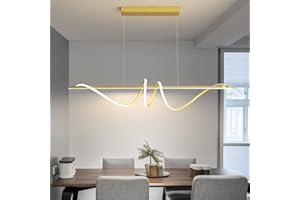 MIKERU Modern Led Chandeliers for Dining Room, Dimmable 3000k~6500k Remote Control Gold Spiral Shape Pendant Lights 50w Height Adjustable Hanging Lights for Dining Rooms Kitchen Island Restaurant