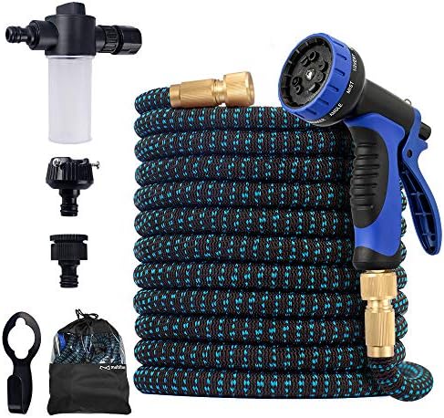 洗車 ホース 散水ホース 伸びるホース 5m 15m 3倍伸びる 10種類パターン 泡たて器付き 軽量 コンパクト 超強化素材 銅製 伸縮ホース ホースリール 水漏れ防止 水やり 庭 大掃除用 Multifun