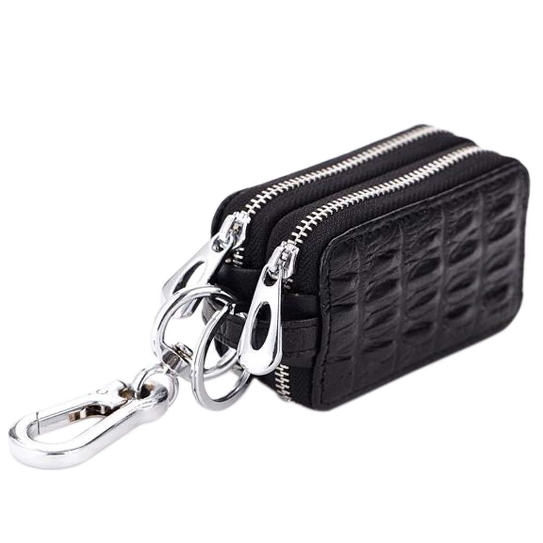 Esdrem Unisex Handmade Genuine Leather Zipper Key Chain Case Pouch Car Key Holder Bag (Black)