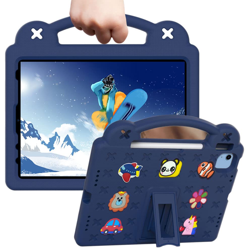 Tading iPad 10th/11th Gen Case - Kids, Air 5th Gen, Pro 11 Inch EVA Foam Handle Stand - Navy Blue