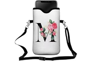 FREZORA Cell Phone Sleeves Phone Bag Case Crossbody Neoprene Holder Lanyard Phone Pouch for iPhone 16 15 14 13 12 Series, Samsung S24 S23+ A35 - Letter_M