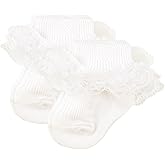 AQOKKA Baby Girls Socks Eyelet Ruffle Frilly Lace Summer Thin Dress Socks for Newborn Infant Toddler Kids