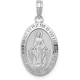 Oval Miraculous Medal Our Lady of Graces with Words Pendant in Real 14k White Gold