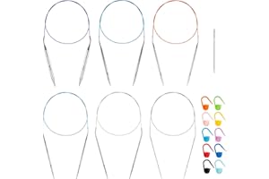 COOWAYZE 32 inch Stainless Steel Circular Knitting Needles Set for Beginners, 6 PCS US Size 0 2.5 6 8 10 13 Round Metal Knitting Needles with Magic Loop, Fixed Circle Needles for Sock, Blankets, Sweater, Scarf