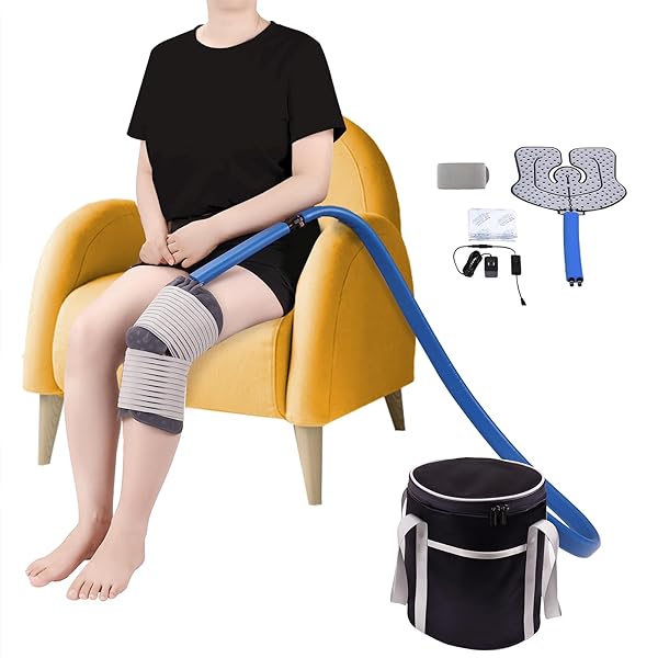 MEDICAL COLD THERAPY SYSTEM ICE MACHINE FOR KNEE PAIN RELIEF CRYOTHERAPY FREEZE KIT WITH UNIVERSAL PAD FOR SHOULDER ANKLE BACK HIP LEG ARTHRITIS SWELLING INJURY RECOVERY (DARK BLUE)