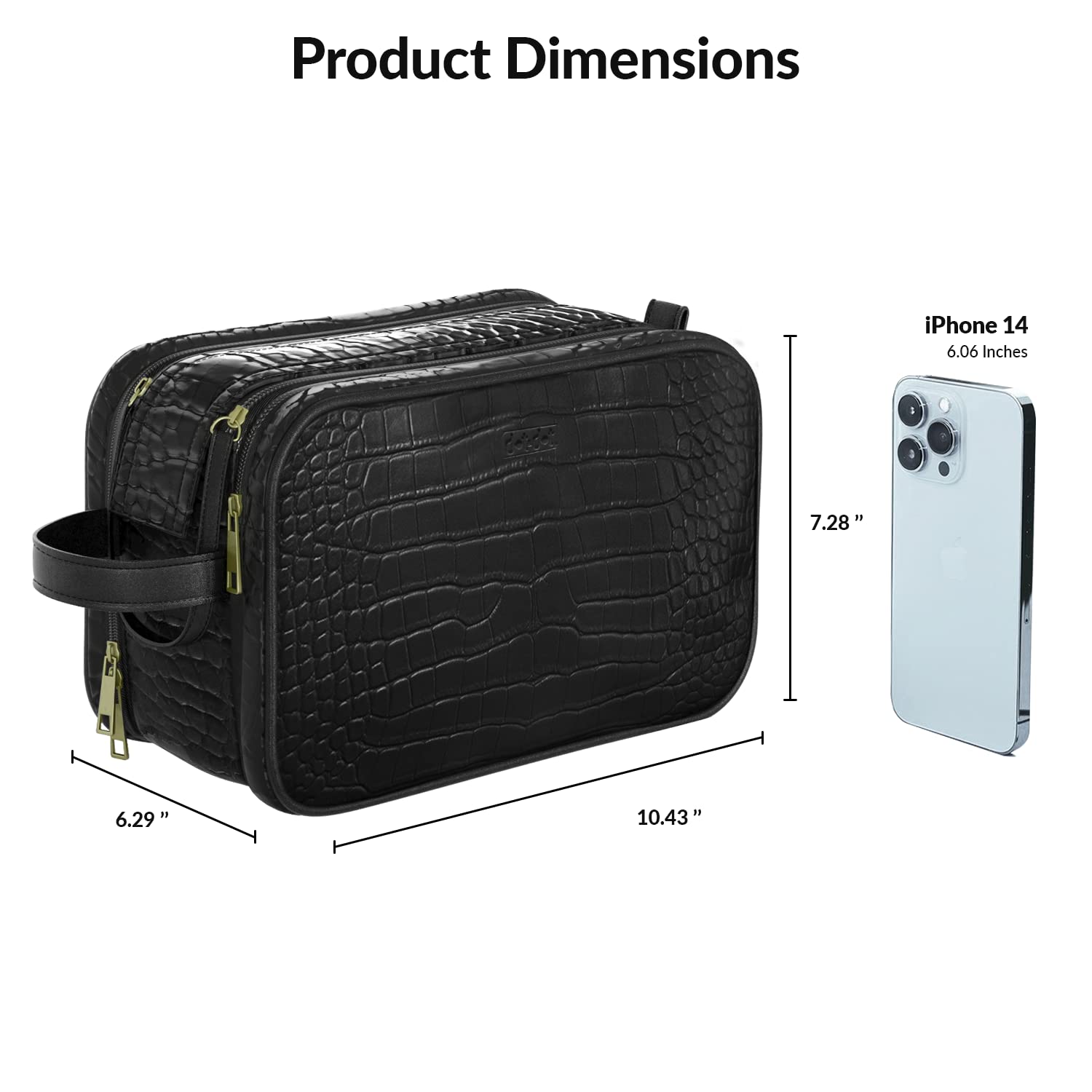 Dot&Dot Leather Toiletry Bag for Men Women - Spacious Womens Mens Toiletry Travel Bag, Large Travel Toiletries Bags (Black Croc, Large)