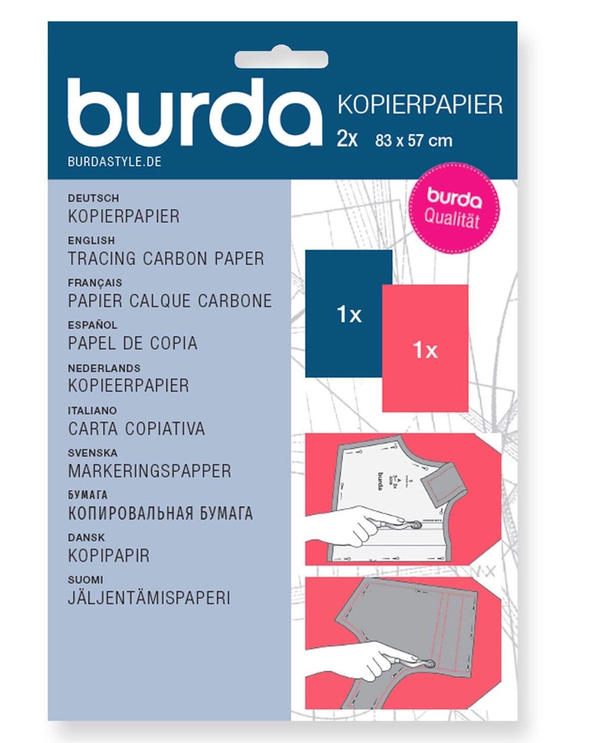 Burda Red and Blue Tracing Carbon Paper, 2 Sheets, 83cm x 57cm
